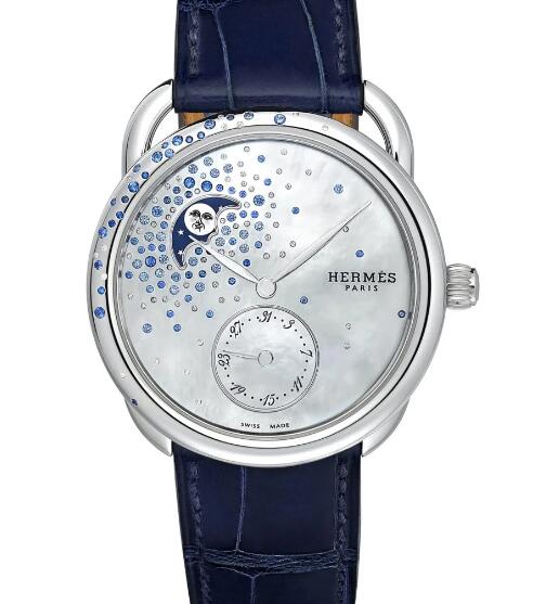 Hermès Arceau Petite Lune Jeté de Diamants et Saphirs Replica Watch 049629WW00