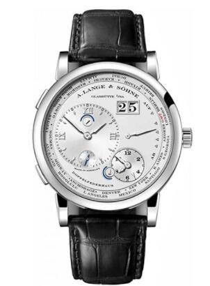 Replica A. Lange & Söhne Lange 1 Time Zone Watch - 41.9mm White Gold Case - Silver Dial - Black Alligator Strap 116.039