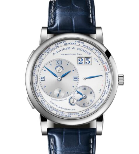 A Lange Sohne LANGE 1 TIMEZONE "25th Anniversary" White gold with dial in argenté Replica Watch 116.066
