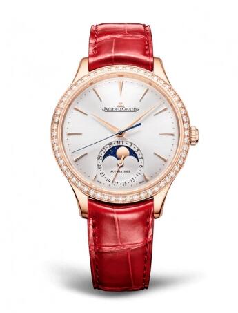 Jaeger-LeCoultre Master Ultra Thin Moon 36 Pink Gold Diamond Silver Alligator Replica Watch Q124250J