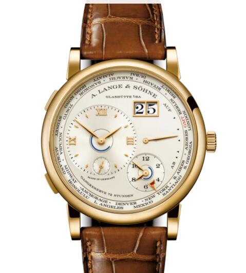 A Lange Sohne LANGE 1 TIME ZONE Yellow gold with dial in champagne colour Replica Watch 136.021