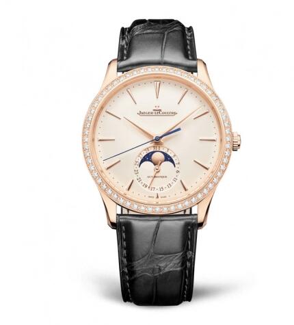 Jaeger-LeCoultre Master Ultra Thin Moon Pink Gold Diamond Eggshell Alligator Replica Watch Q1362503