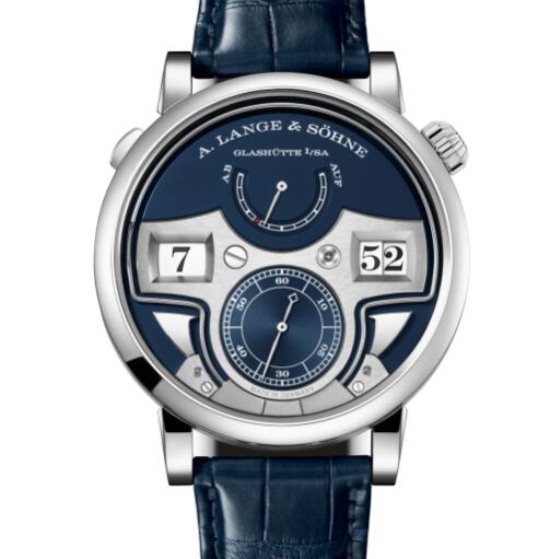 A Lange and Sohne Zeitwerk Minute Repetition Replica Watch White gold with dial in deep-blue 147.028 A Lange and Sohne Zeitwerk Minute Repetition Replica Watch White gold with dial in deep-blue 147.028