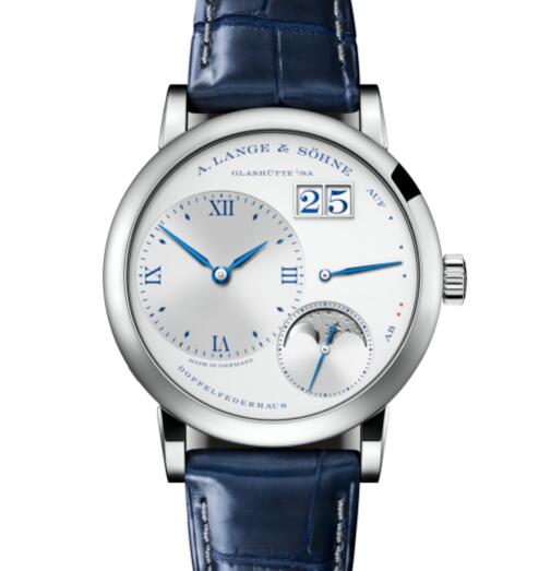 A Lange Sohne LITTLE LANGE 1 MOONPHASE "25th Anniversary" White gold with dial in argenté Replica Watch 182.066