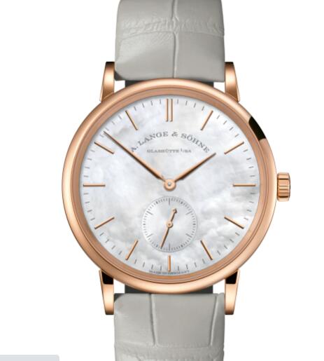 A Lange Sohne Saxonia Replica Watch Pink gold with mother-of-pearl-coated dial in white 219.043
