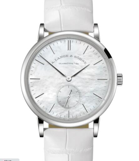 A Lange Sohne Saxonia Replica Watch White gold with mother-of-pearl-coated dial in white 219.047