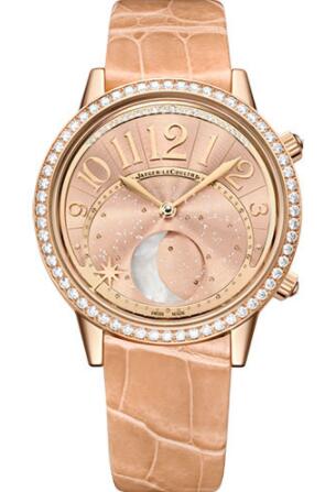 Jaeger-LeCoultre Rendez-Vous Moon Watch - 36 mm Pink Gold Case - Diamond Bezel - Gilt Dial - Pink Leather Strap Replica Watch 3522420 Jaeger-LeCoultre Rendez-Vous Moon Watch - 36 mm Pink Gold Case - Diamond Bezel - Gilt Dial - Pink Leather Strap Replica Watch 3522420