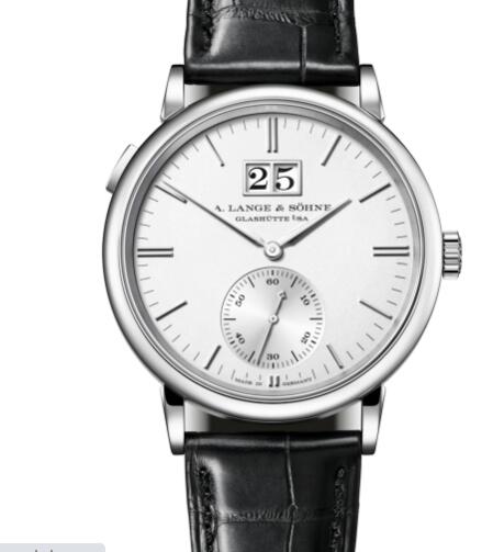 A Lange Sohne Saxonia outsize date Replica Watch White gold with dial in argenté 381.026