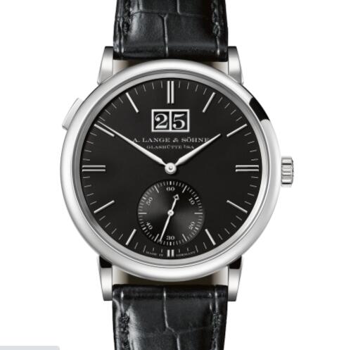 A Lange Sohne Saxonia outsize date Replica Watch White gold with dial in black 381.029