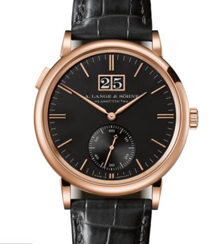 A Lange Sohne Saxonia outsize date Replica Watch Pink gold with dial in black 381.031