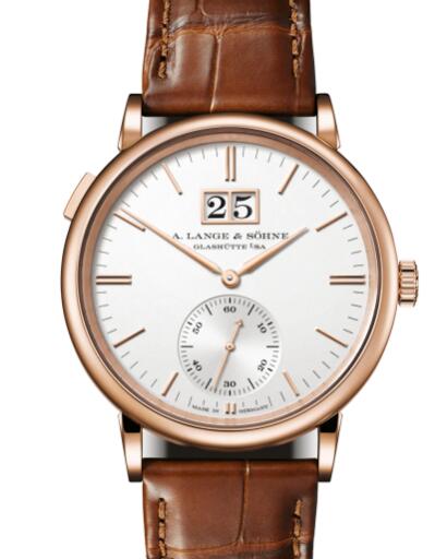 A Lange Sohne Saxonia outsize date Replica Watch Pink gold with dial in argenté 381.032