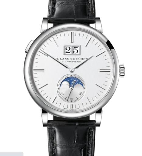 A Lange Sohne Saxonia Moonphase Replica Watch White gold with dial in argenté 384.026