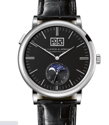 A Lange Sohne Saxonia Moonphase Replica Watch White gold with dial in black 384.029