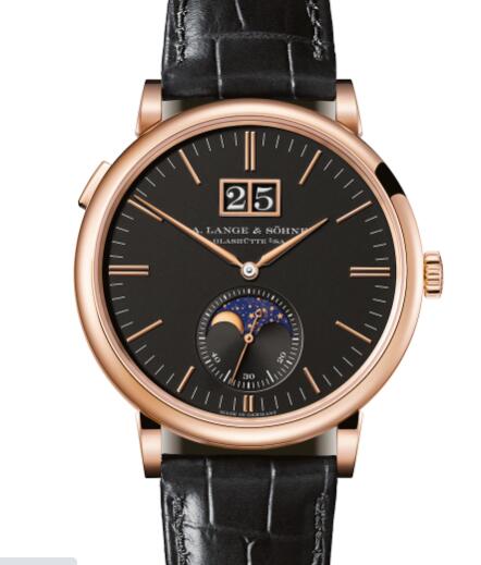 A Lange Sohne Saxonia Moonphase Replica Watch Pink gold with dial in black 384.031