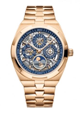 Vacheron Constantin Overseas Ultra-Thin Perpetual Calendar Pink Gold Skeleton Bracelet Replica Watch 4300V/120R-B642