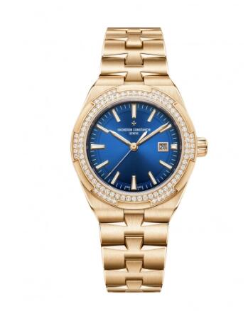 Vacheron Constantin Overseas Automatic 35 Pink Gold Diamond Blue Bracelet Replica Watch 4605V/200R-B978