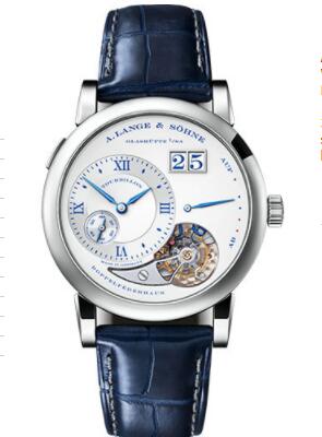 Replica A. Lange & Söhne Lange 1 Tourbillon - 38.5mm White Gold Case - Argenté Dial - Blue Strap Limited Edition of 25 Watch 722.066