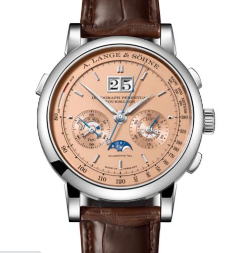 A Lange & Sohne datograph perpetual tourbillon Replica Watch White gold with pink gold dial 740.056