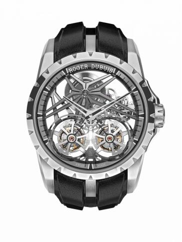 Replica Roger Dubuis Watch Excalibur Double Flying Tourbillon White Gold Grey DBEX0819