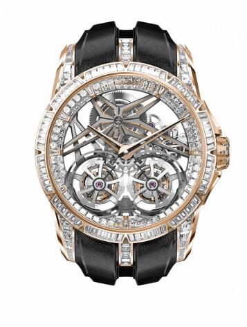 Replica Roger Dubuis Watch Excalibur Double Flying Tourbillon Rose Gold Grey Diamond DBEX0822