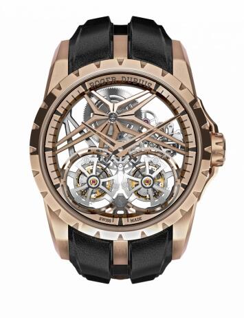 Replica Roger Dubuis Watch Excalibur Double Flying Tourbillon Rose Gold Pink DBEX0920