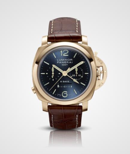 Replica Panerai Luminor 1950 8 Days Chrono Monopulsante GMT Pink Gold 44mm Watch PAM00277