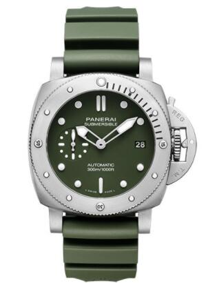 Fake Panerai Submersible - 42mm - Brushed Steel - Military Green Dial PAM01055