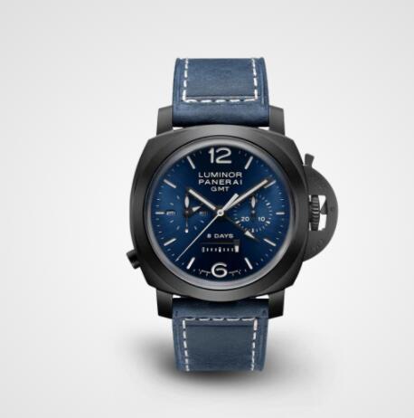 Replica Panerai Luminor Chrono Monopulsante 8 Giorni GMT Blu Notte Watch PAM01135