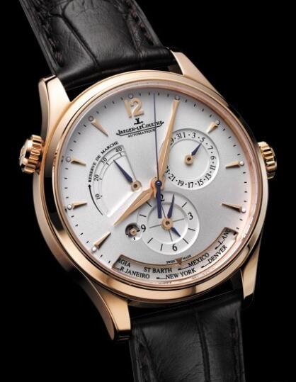 Replica Jaeger Lecoultre Master Geographic Q1422421 Pink Gold - Alligator BraceletWatch