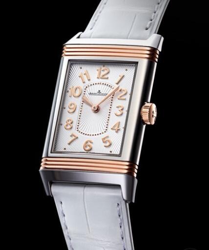 Replica Jaeger Lecoultre Grande Reverso Lady Ultra Thin Watch Q3204420 Steel - Pink Gold - White Leather Strap