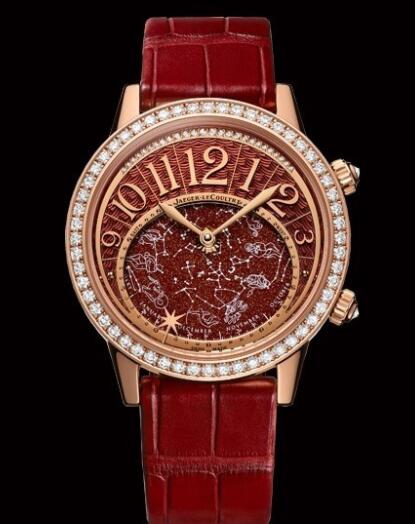 Jaeger-Lecoultre Rendez-Vous Celestial Replica Watch Q3482560 Pink Gold - Diamonds - Red Aventurine Dial - Alligator Strap