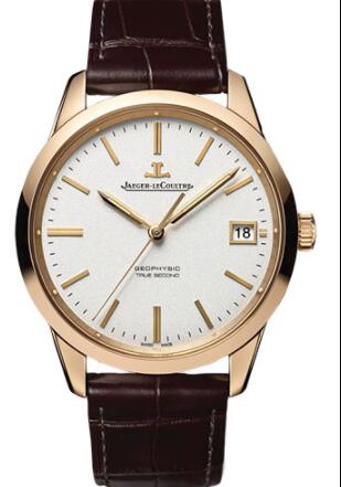 Jaeger-LeCoultre Geophysic True Second Replica Watch - 39.6 mm Pink Gold Case - Silvered Grained Dial - Brown Alligator Strap Q8012520