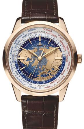 Jaeger-LeCoultre Geophysic Universal Time Replica Watch - 41.6 mm Pink Gold Case - Blue Dial - Brown Alligator Strap Q8102520 Jaeger-LeCoultre Geophysic Universal Time Replica Watch - 41.6 mm Pink Gold Case - Blue Dial - Brown Alligator Strap Q8102520