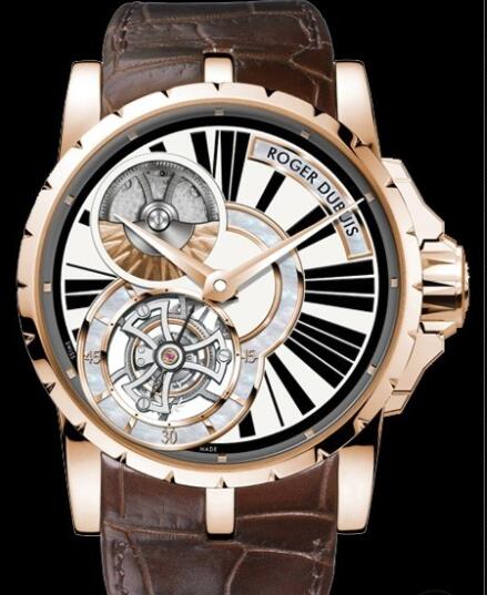 Replica Roger Dubuis Excalibur Tourbillon Ajouré RDDBEX0261 Watch Pink gold