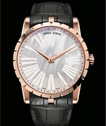 Replica Roger Dubuis Excalibur 42 Automatique Cadran Précieux RDDBEX0348 Watch Pink Gold - Mother-of-Pearl - Alligator Strap