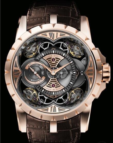 Replica Roger Dubuis Excalibur Quatuor Watch RDDBEX0367 Pink Gold - Alligator Bracelet