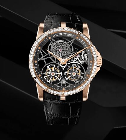 Roger Dubuis Excalibur Jewellery Skeleton double flying tourbillon RDDBEX0407 Replica Watch Rose gold Flying tourbillon