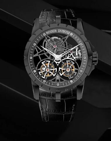 Roger Dubuis Excalibur Skeleton double flying tourbillon RDDBEX0471 Replica Watch Titanium Flying tourbillon