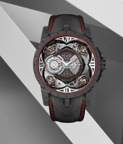 Roger Dubuis Excalibur Quatuor Carbon with four sprung balances RDDBEX0673 Replica Watch Carbon Black