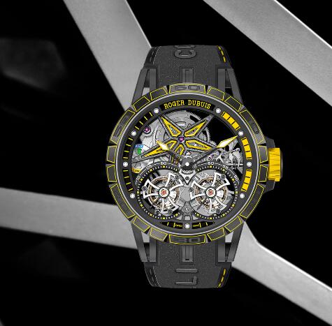 Roger Dubuis Excalibur Spider Pirelli Double flying tourbillon RDDBEX0755 Replica Watch Titanium Black