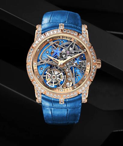 Roger Dubuis Excalibur Shooting Star Flying tourbillon RDDBEX0761 Replica Watch Rose gold Blue