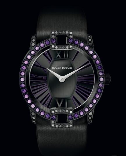 Replica Roger Dubuis Watch Velvet Améthystes et Spinelles RDDBVE0005 Black DLC Titanium - Amethysts and Spinels - Satin Strap