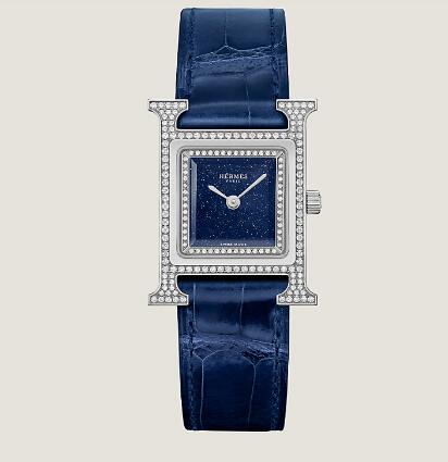 Replica Hermes Heure H Diamond-set steel watch 25 mm W054073WW00