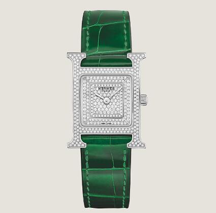 Replica Hermes Heure H Diamond-set steel watch 25 mm W057933WW00