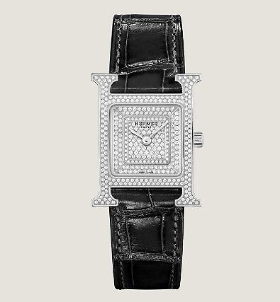 Replica Hermes Heure H Diamond-set steel watch 25 mm W058017WW00
